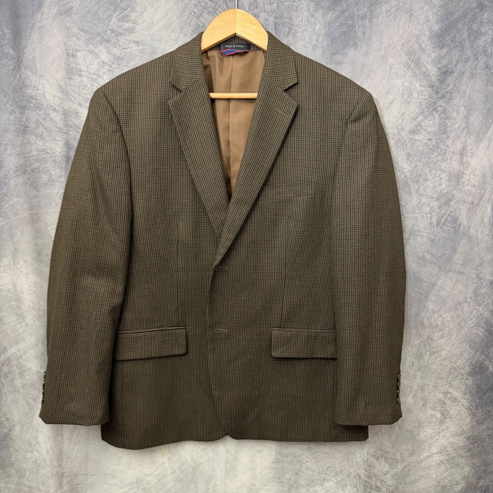 Izod Brown Tan Micro Houndstooth Two Button Sport Coat 42S Dark Academia Office